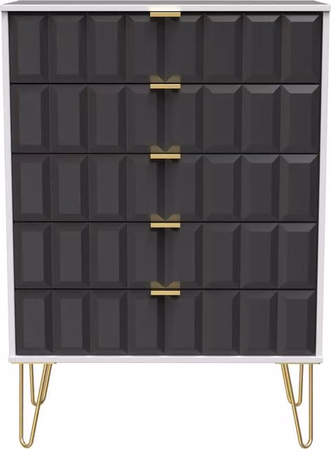 Ready Assembled 2 U Metro 5 Drawer Chest in Dark Grey and Gold – 1