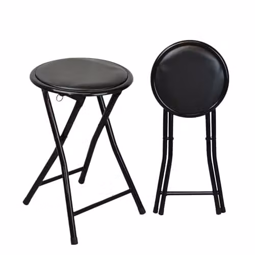Harbour Housewares Black Padded Folding Stools, Pack of 2, Metal Frame with Synthetic Leather Seat – 1