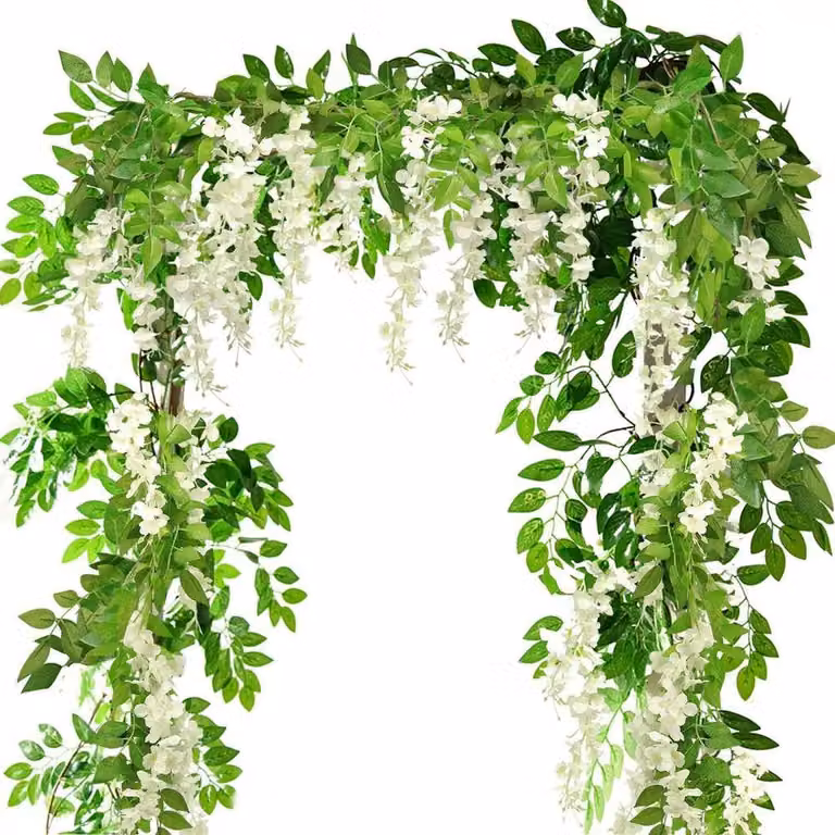 SPETLEK White Artificial Wisteria Vine 2-Pack Hanging Floral Garland Foliage W: 100 cm, D: 60 cm