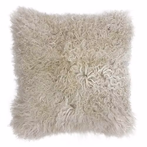 Paoletti Mongolian Square Beige Cushion with Wool and Polyester Filling