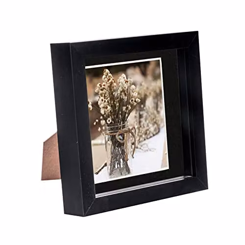 Nicola Spring Black 3D Shadow Box Photo Frame with 4 x 4 Mount and Glass Aperture