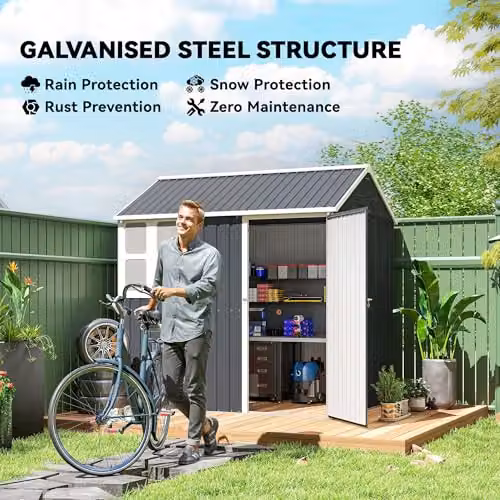 Outsunny Metal Garden Shed with Single Door and Window, Dark Grey – 3