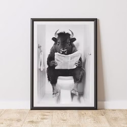 60 Second Makeover Bison On The Toilet Animal Print Paper Poster, A3