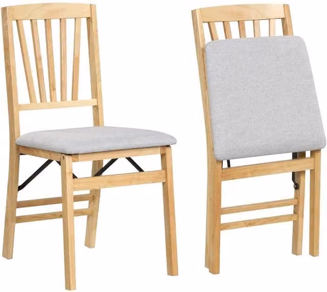 SPETLEK Set of 2 Grey Fabric Padded Folding Dining Chairs in Rubberwood