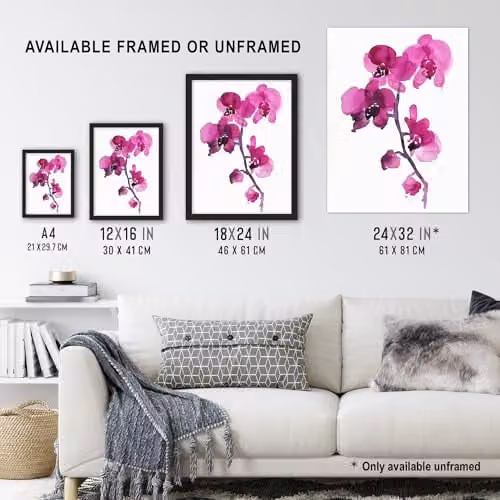 Artery8 Pink Orchid Abstract Floral Watercolour Wall Art Poster Print on Thick Paper, W: 46 cm, H: 61 cm – 3