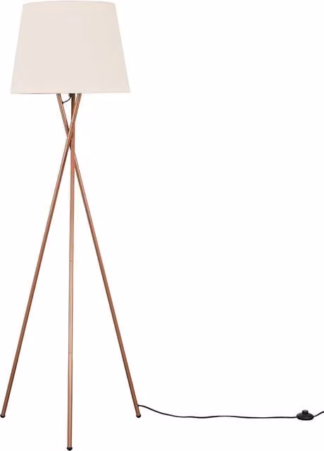 ValueLights Camden Copper Tripod Floor Lamp with White Fabric Cone Shade