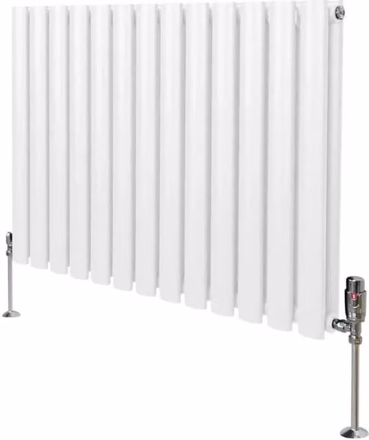 Monstershop Oval Column Steel Radiator with Thermostat Valves in White, H: 78 cm, W: 60 cm, D: 7.8 cm