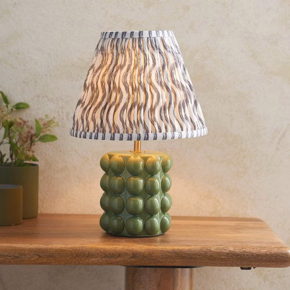 Netlighting Bobble Olive Green Glaze Ceramic Table Lamp with Grey Fabric Ripple Shade – 2