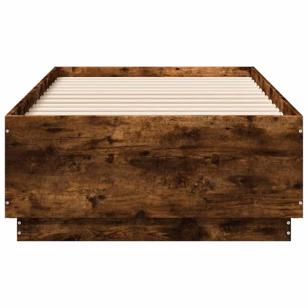 Berkfield Home Durable Single Bed Frame with LED Under-Bed Lighting in Smoked Oak Brown, W/D/H: 90 x 190 cm – 5