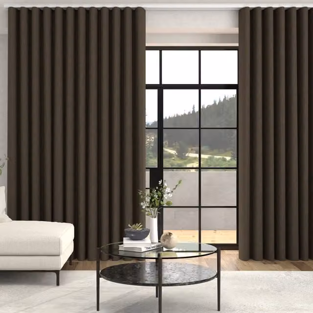 Terrys Manco Textured Stripe Made To Measure Blackout Wave Curtains in Brown