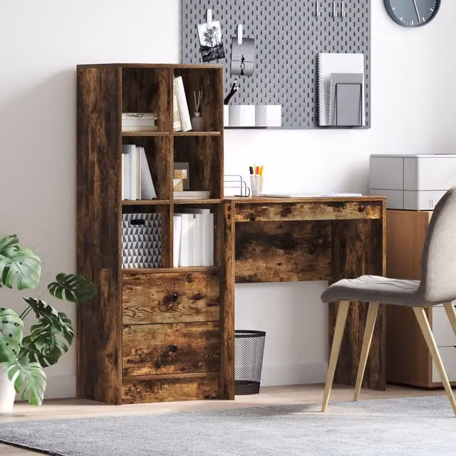 Berkfield Modern Writing Desk with Storage in Smoked Oak and Green – 1
