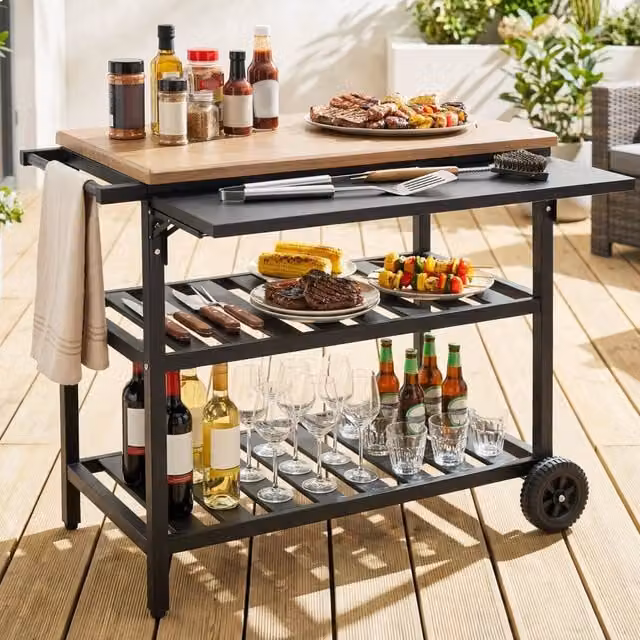 Costway Multicolour Metal Dining Cart with Korean BBQ Grill and 2 Shelves, W/D/H: 86.36 x 50.8 x 78.5 cm – 1