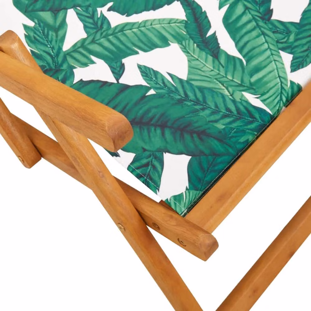 Berkfield Home Beautiful Set of 2 Folding Beach Chairs with Floral Pattern Fabric and Oiled Wood in Green and Multicolour – 5