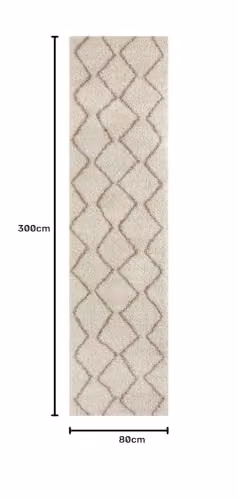THE RUGS Moroccan Design Rectangular Rug in Ivory and Beige, W/D/H: 80 x 300 x 1 cm – 2