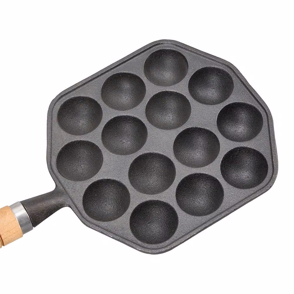 FLAVORA Black Cast Iron Takoyaki Griddle Pan with 14 Holes – 3