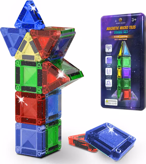 Desire Deluxe Micro Magnetic Tiles Building Blocks Toy, 18 Pieces, Multicolour Glitter Interlocking Creative Set