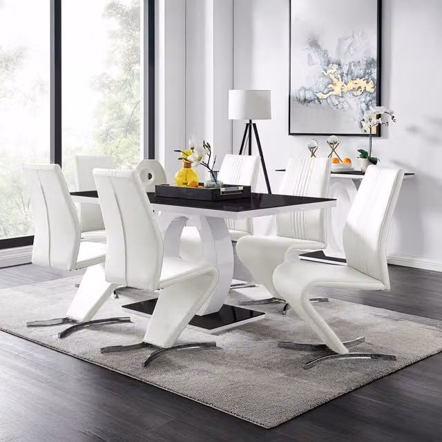 FurnitureboxUK Giovani White High Gloss and Glass Rectangular Dining Table with 6 Willow Chairs Set