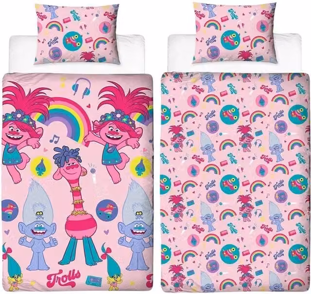 DreamWorks World Tour Reversible Duvet Set and Pillowcase in Pink, W: 90 cm, L: 200 cm