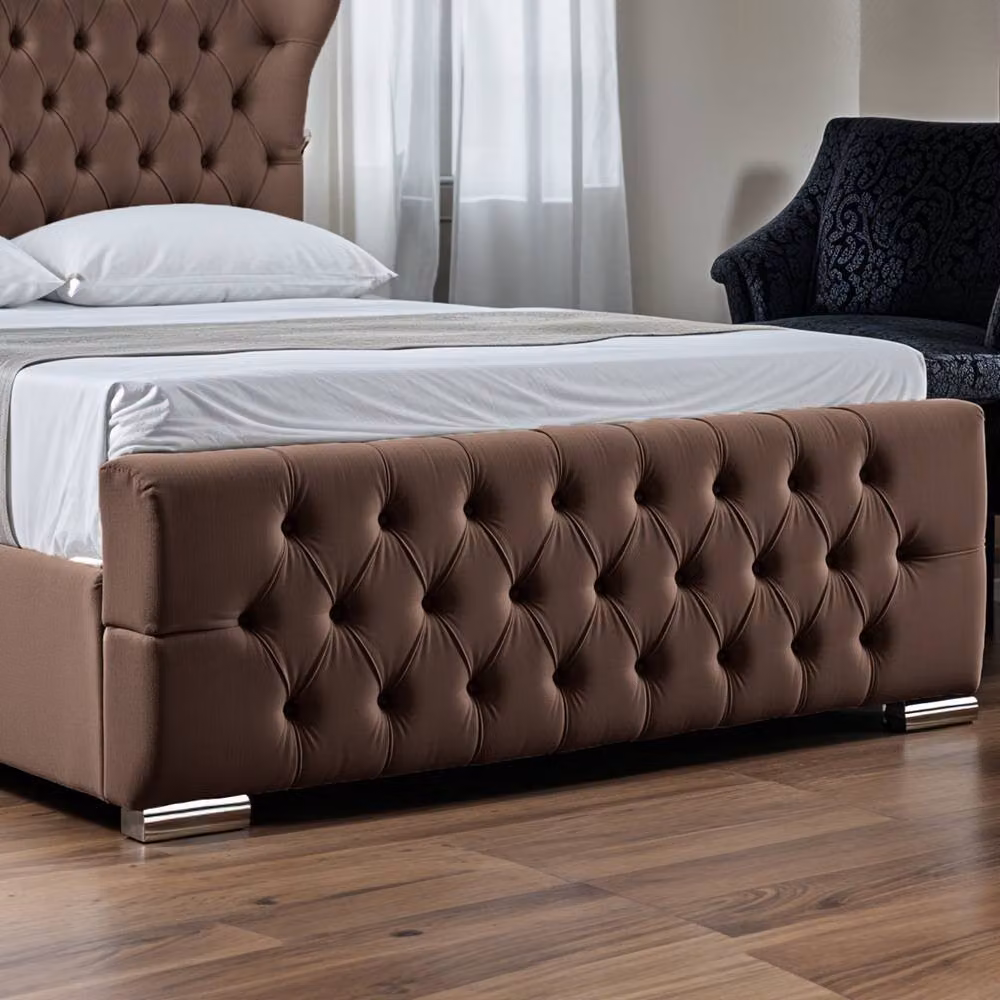 UK Bed Furniture Isabella Upholstered Slatted Base Bed with 48 Inch Wingback Headboard in Brown, Size: Double (W/D/H: 140 x 200 cm) – 4