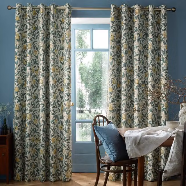 William Morris At Home Bird And Pomegranate Eyelet Blackout Curtains, Multicolour Floral Cotton