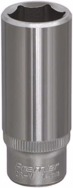 Loops 14mm Deep Drive Socket 1/4 inch Square Drive in Silver Chrome Vanadium