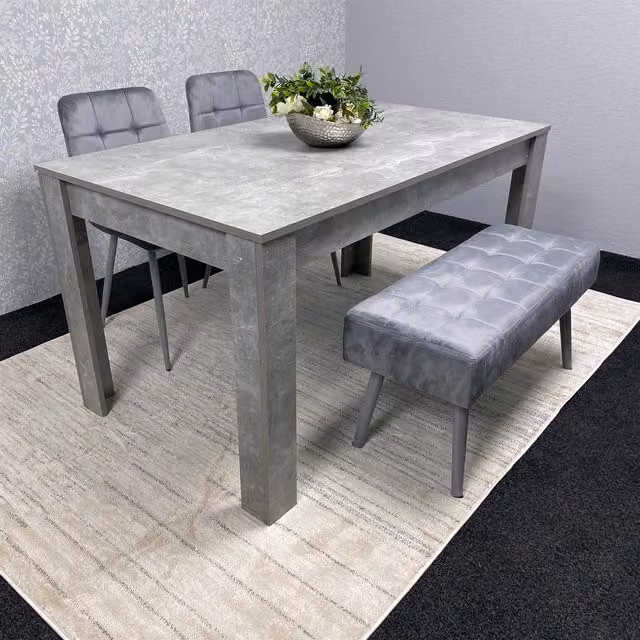 KOSY KOALA Grey Wooden Dining Table Set with 2 Chairs and 1 Bench, W/D/H: 140 x 80 x 75 cm
