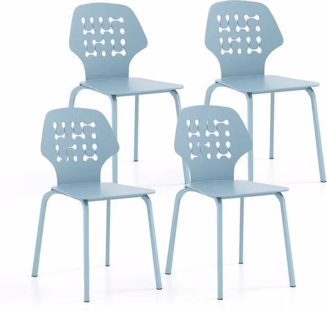 Costway Set of 4 Blue Metal Armless Dining Chairs and Kitchen Bar Stools – 1