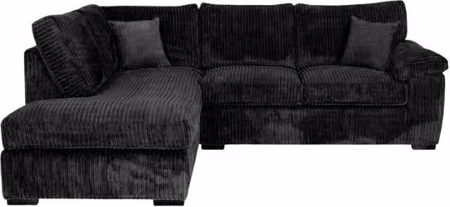 Luxor Living Modern L-Shape 4 Seater Left Hand Corner Sofa in Black Cord Fabric