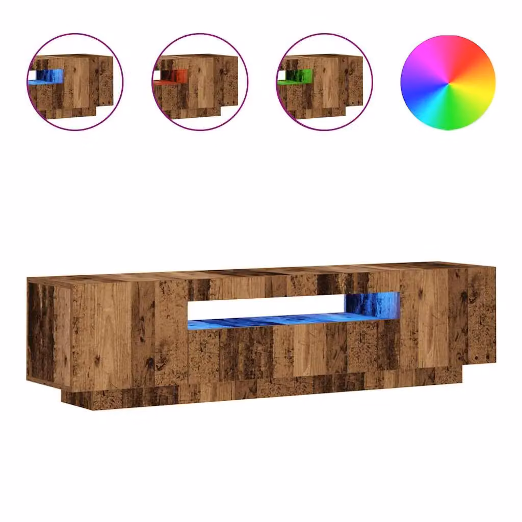 Berkfield Home Modern TV Cabinet with LED Lights in Old Wood Brown, W/D/H: 160 x 35 x 40 cm – 2