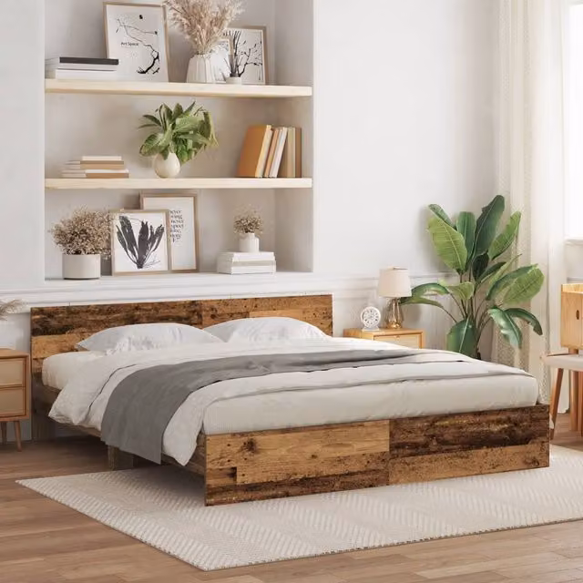 Berkfield Home Bed Frame with Headboard in Old Wood Brown, W/D/H: 180 x 200 cm