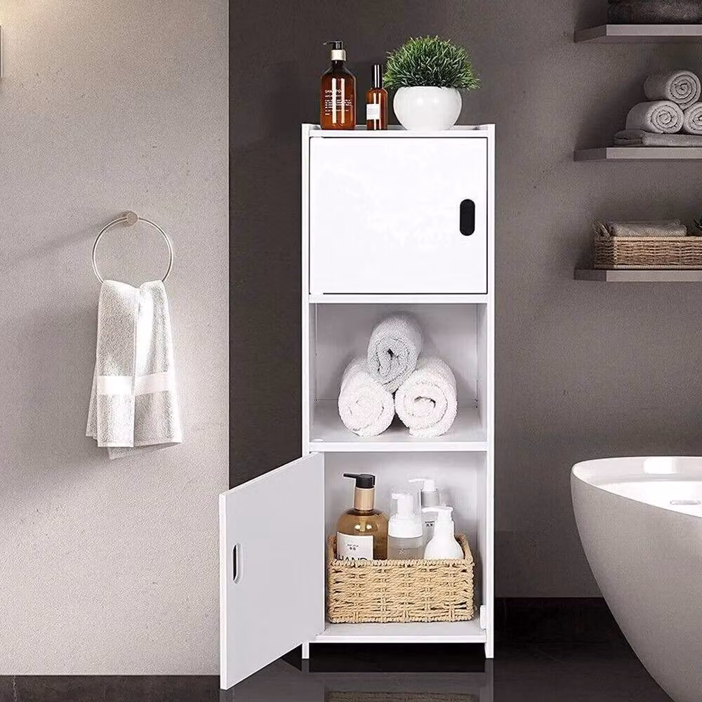 VOGREX White Waterproof Freestanding Bathroom Storage Cabinet with Hinged Doors and Internal Shelves – 4