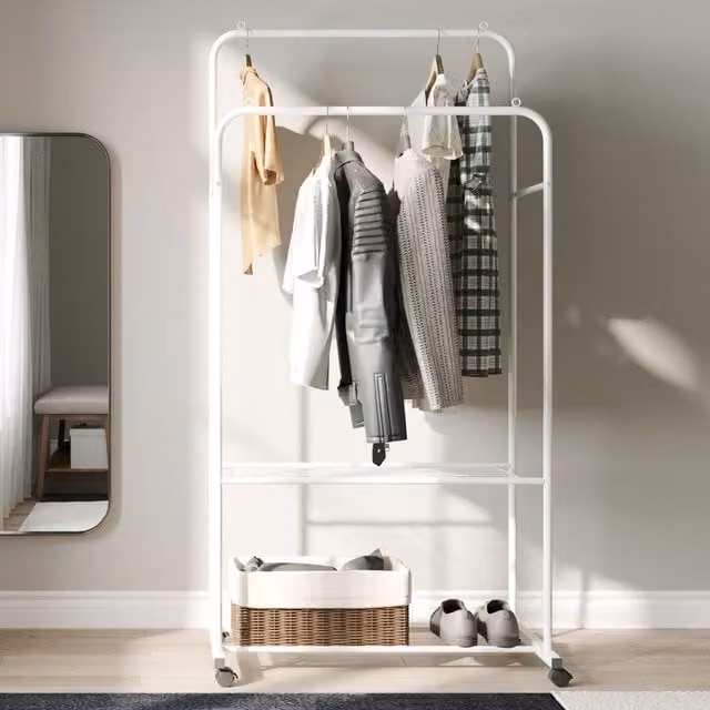 Livingandhome Modern Metal Clothes Rail in White