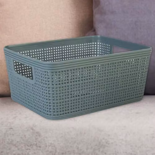 VFM e-Store Basketweave Storage Baskets, 2 Pack, Green, W: 24 cm, H: 11 cm, D: 11 cm – 5