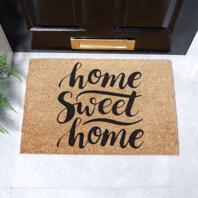 Artsy Mats Home Sweet Home Non-Slip Coir and Natural Rubber Doormat in Brown