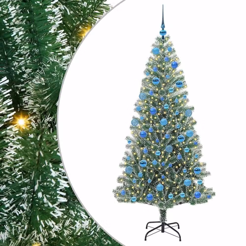 Berkfield Home Snow Flocked Artificial Christmas Tree with LED Lights, Green, Height: 180 cm – 2