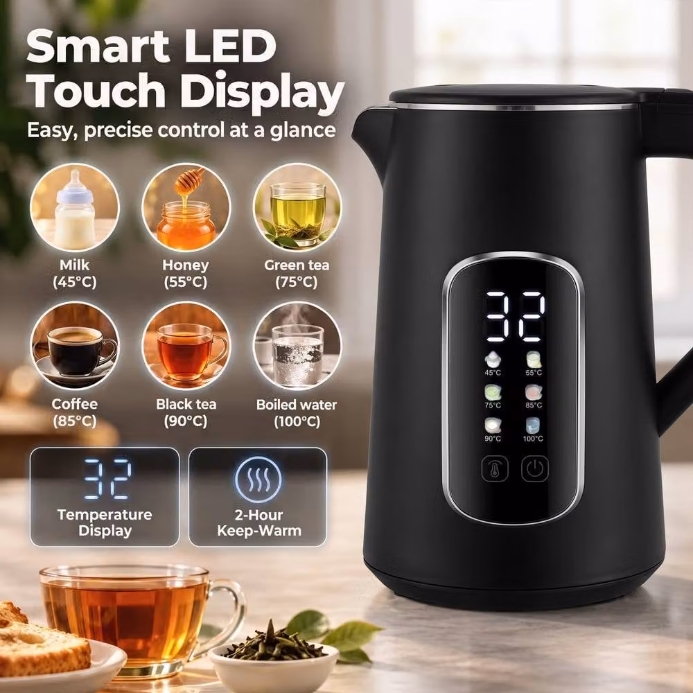 HOMCOM Kettle and Toaster Set with Strix Thermostat and Keep Warm Function, Black – 3