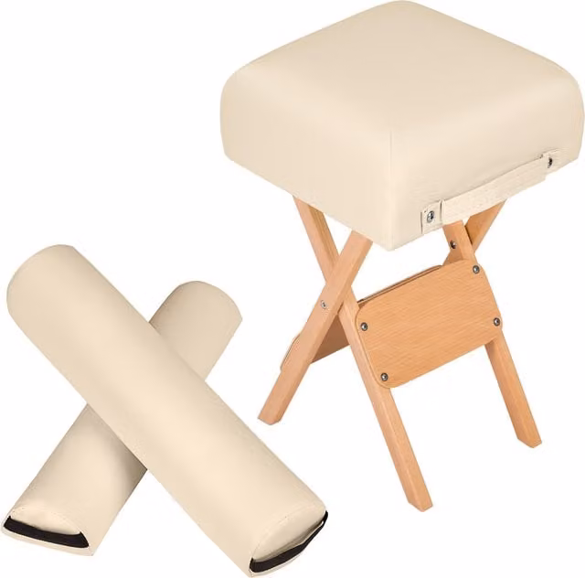 tectake Stool Bolsters in Beige and Yellow with Synthetic Leather Upholstered Framed Wood