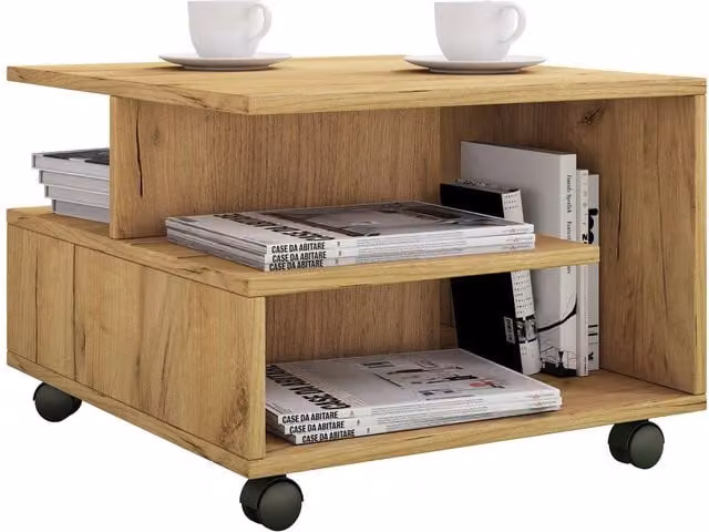 VCM Sofatically Stango S Coffee Table in Light Oak with Castors, W/D/H: 50 x 50 x 40 cm – 1