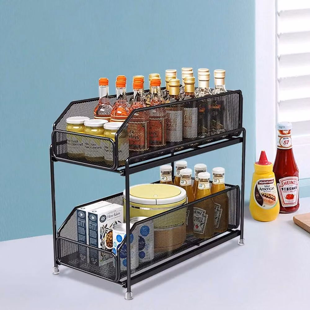 VOGREX Pull Out Under Sink Storage Organiser Rack with Baskets, Black – 4