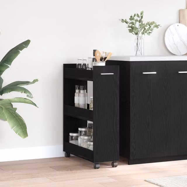 Berkfield Home Rolling Cabinet in Black Oak, W/D/H: 60 x 22 x 79 cm