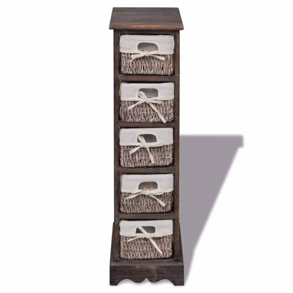 Berkfield Home Wall Mounted Wooden Storage Rack with 5 Brown Weaving Baskets – 2