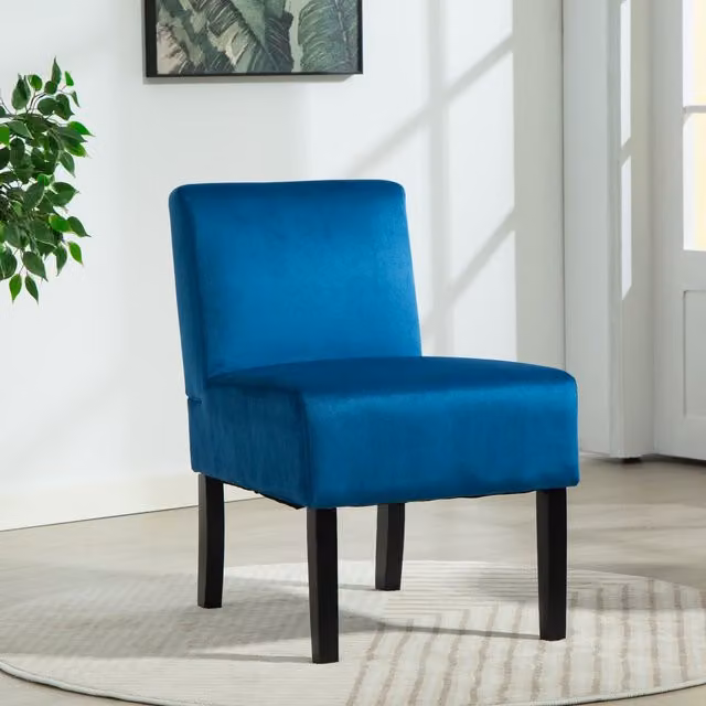 Artemis Home Valina Armless Accent Chair in Blue Velvet Fabric