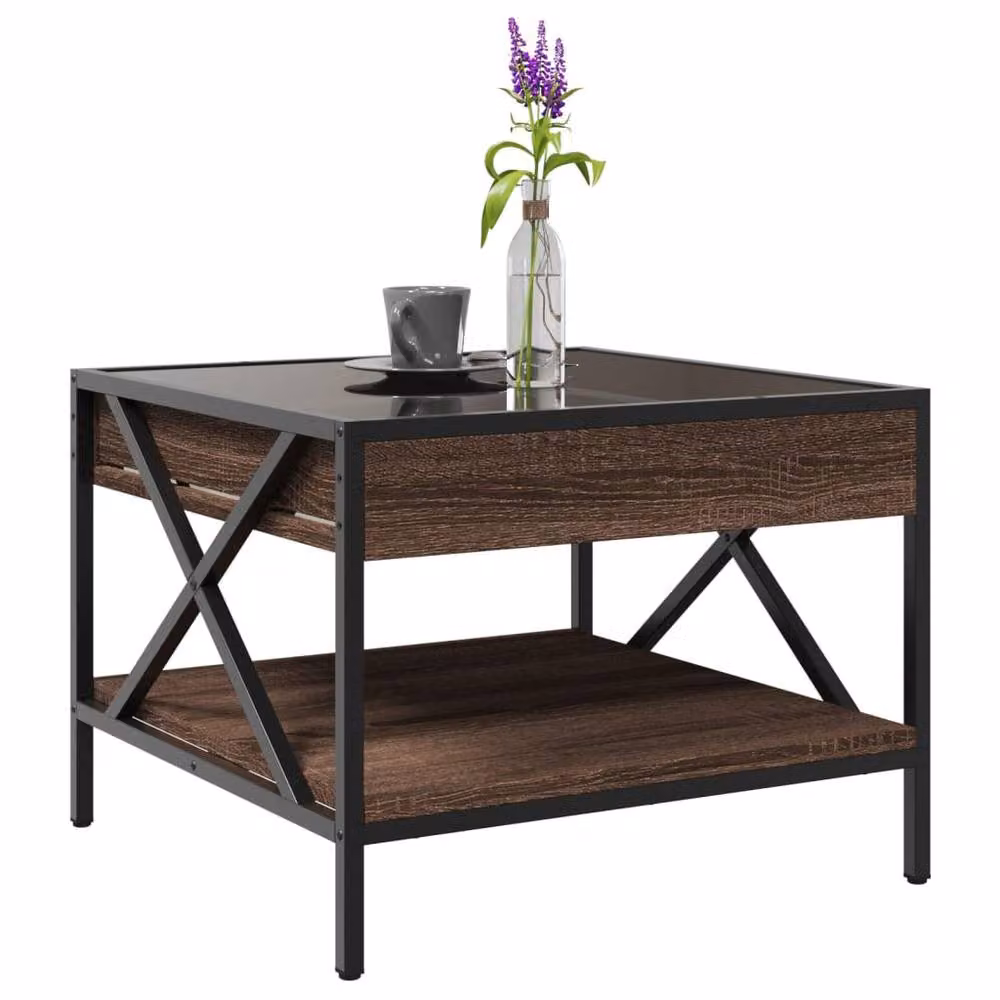 Berkfield Home Infinity LED Coffee Table in Brown Oak, W/D/H: 50 x 50 x 38 cm – 3