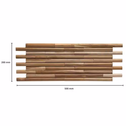 Wallsupply UltraWood Reeded Round Reclaimed Solid Teak Wood Wall Cladding 3D Interlocking Tiles, Brown, 10pcs 1m2