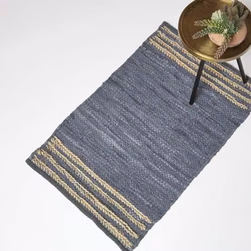 Homescapes Grey Striped Handwoven Leather Rug, W/D/H: 90 x 60 x 1 cm – 3