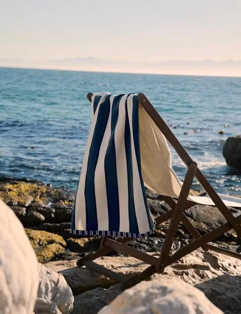 M&S Striped Pure Cotton Sand Resistant Beach Towel in Navy Blue