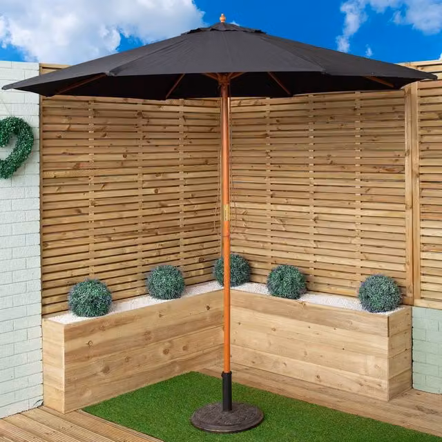 Samuel Alexander Black Wooden Garden Parasol Sun Shade with Polyester Canopy – 1