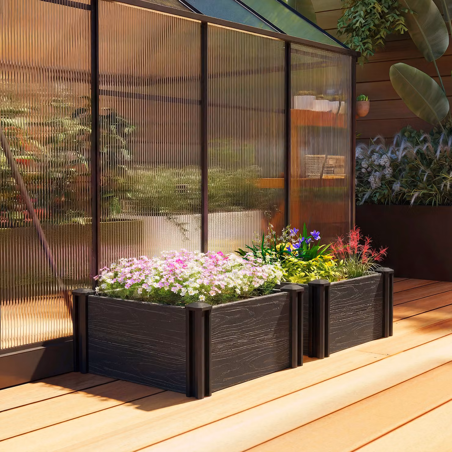 Outsunny Anthracite Grey Vinyl Raised Garden Bed Kit with Slotting Legs and Open Bottom, W/D/H: 60.96 x 60.96 x 30.48 cm – 6