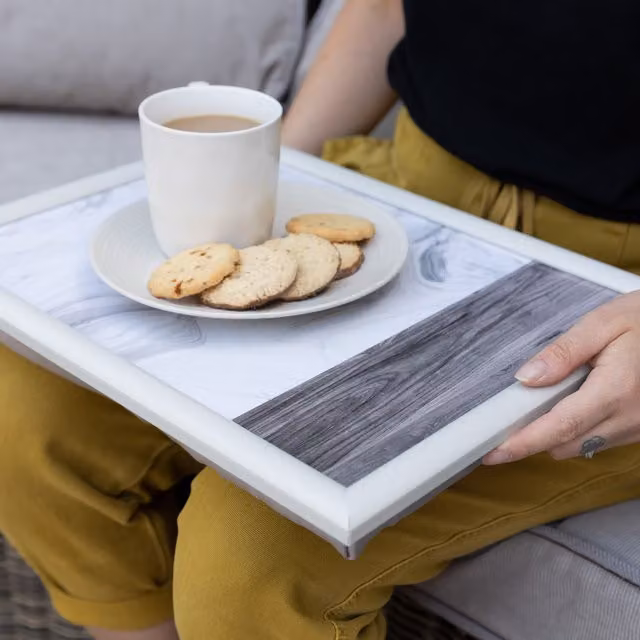 Creative Tops Marble Effect Lap Tray in Silver, White and Grey, W: 44 cm, D: 34 cm