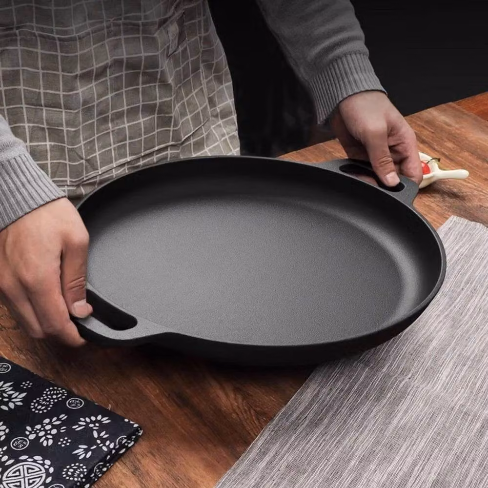 FLAVORA Black Uncoated Cast Iron Frying Pan, 33 cm – 4